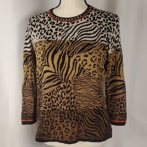 Alfred Dunner Leopard Print Top with Studded Neckline